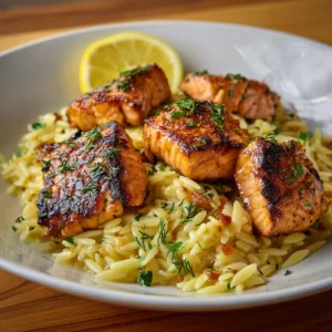 Salmon Bites With Lemon Butter Orzo