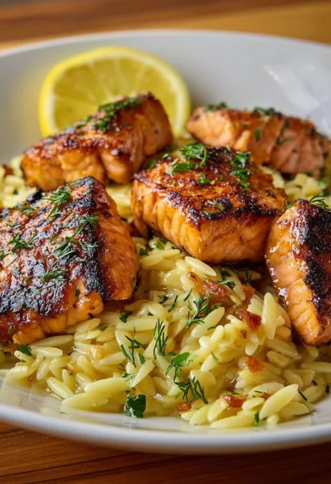 Salmon Bites Lemon Butter Orzo