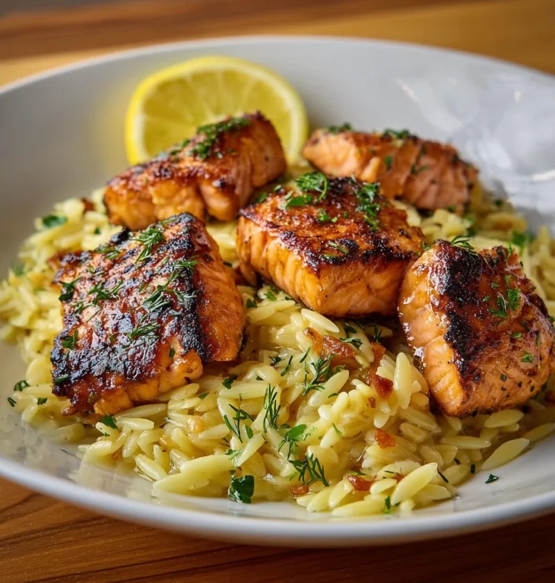 Salmon Bites Lemon Butter Orzo
