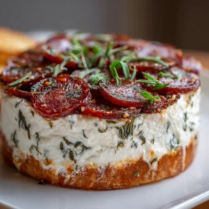 Savory Salami & Olive Dip Layered with Whipped Cream Cheese & Herbs