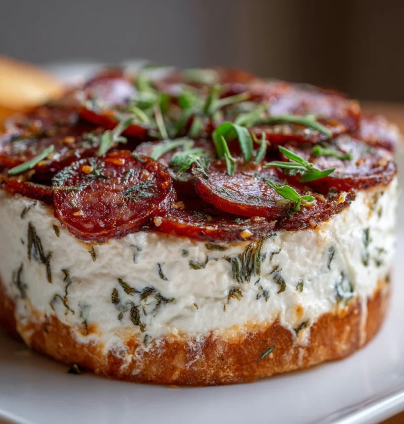 Savory Salami Olive Dip Layered Whipped Cream Cheese