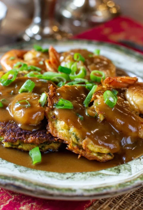 Shrimp Egg Foo Young Savory Velvety Gravy