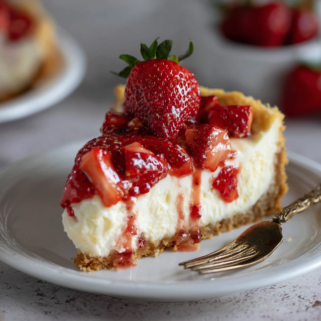 strawberry cheesecake : Creamy filling, buttery crust & fresh strawberry