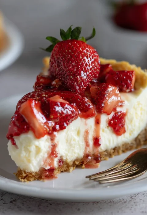 Strawberry Cheesecake Creamy Filling Buttery Crust Fresh