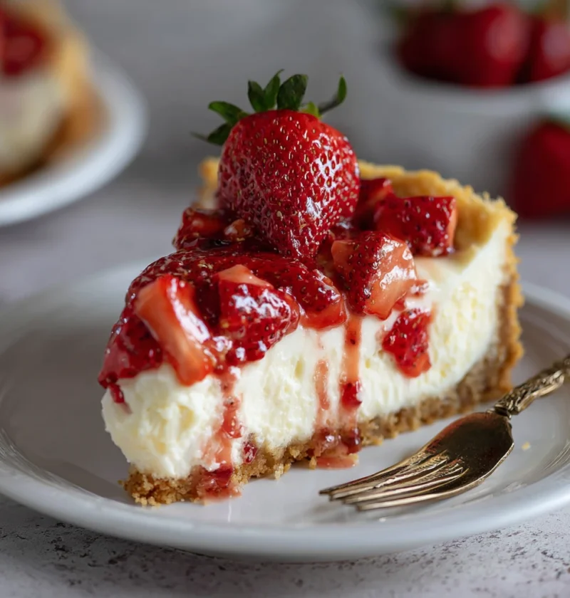 Strawberry Cheesecake Creamy Filling Buttery Crust Fresh