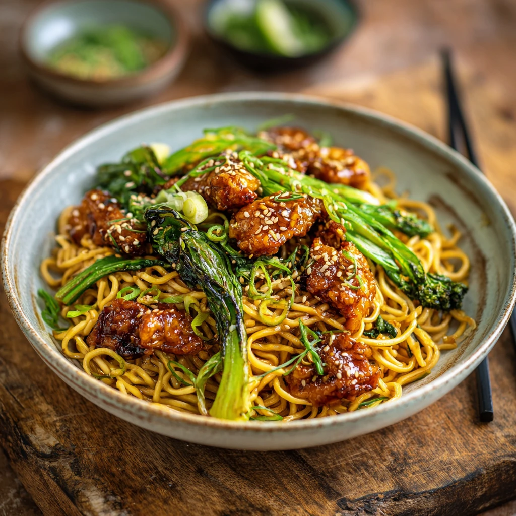 Asian Mie Noodles with Crunchy Sesame Chicken