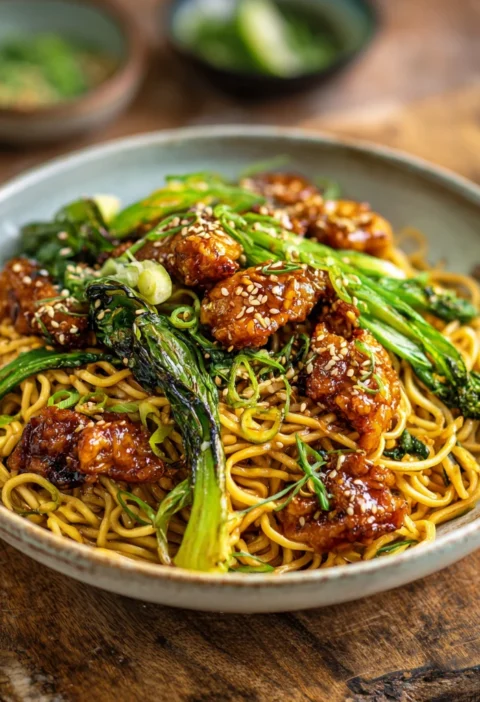 Asian Mie Noodles Crunchy Sesame Chicken
