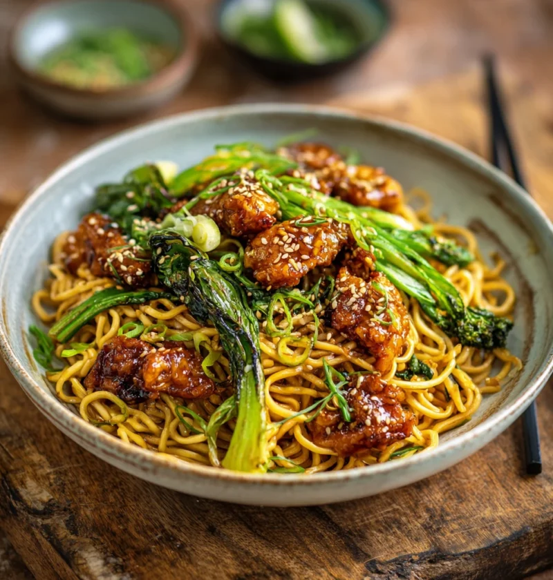 Asian Mie Noodles Crunchy Sesame Chicken