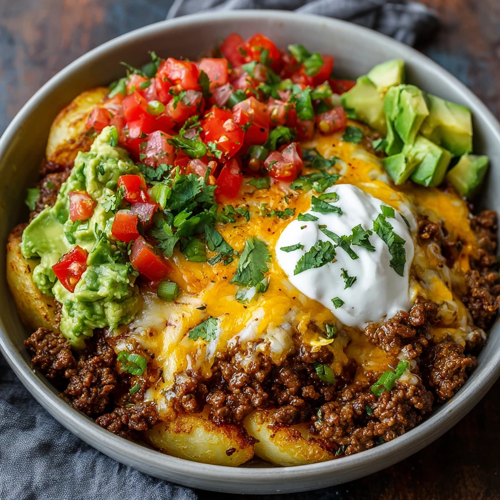 Cheesy Beef Taco Potato Bowl