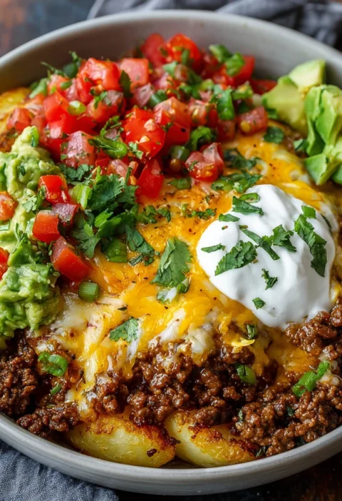Cheesy Beef Taco Potato Bowl