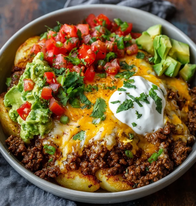Cheesy Beef Taco Potato Bowl