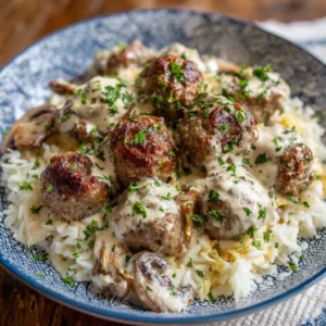 Creamy Meatballs & Mushrooms with Rice