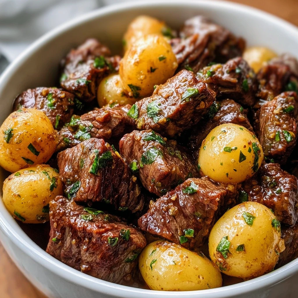Crockpot Garlic Butter Beef Bites with Potatoes