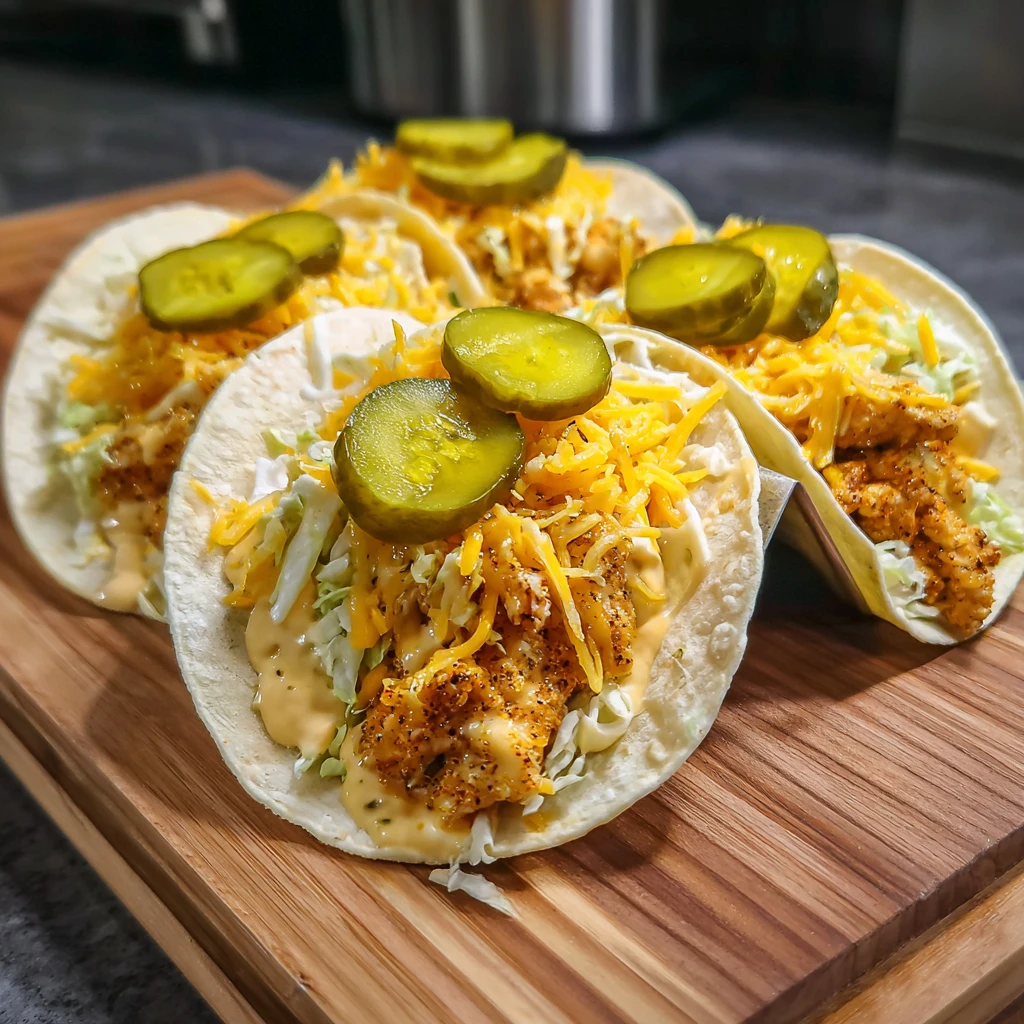 Dill Pickle Ranch Smash Chicken Tacos with Crispy Cheese Delight