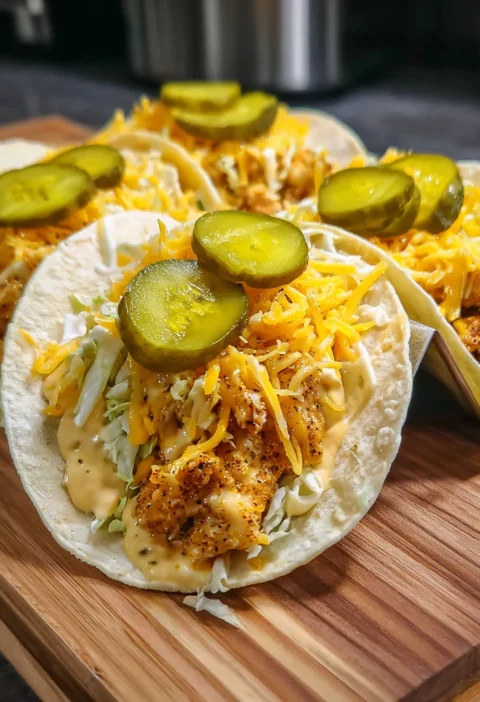 Dill Pickle Ranch Smash Chicken Tacos Crispy Cheese