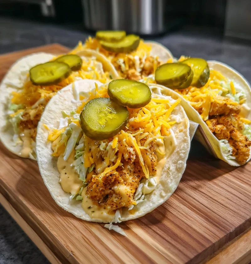 Dill Pickle Ranch Smash Chicken Tacos Crispy Cheese