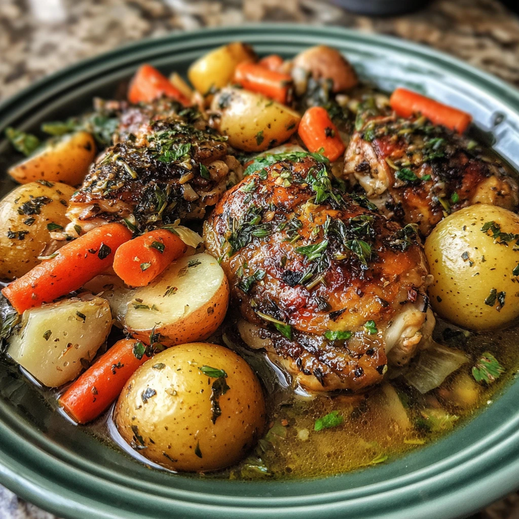 Easy Crockpot Garlic Herb Chicken & Veggies