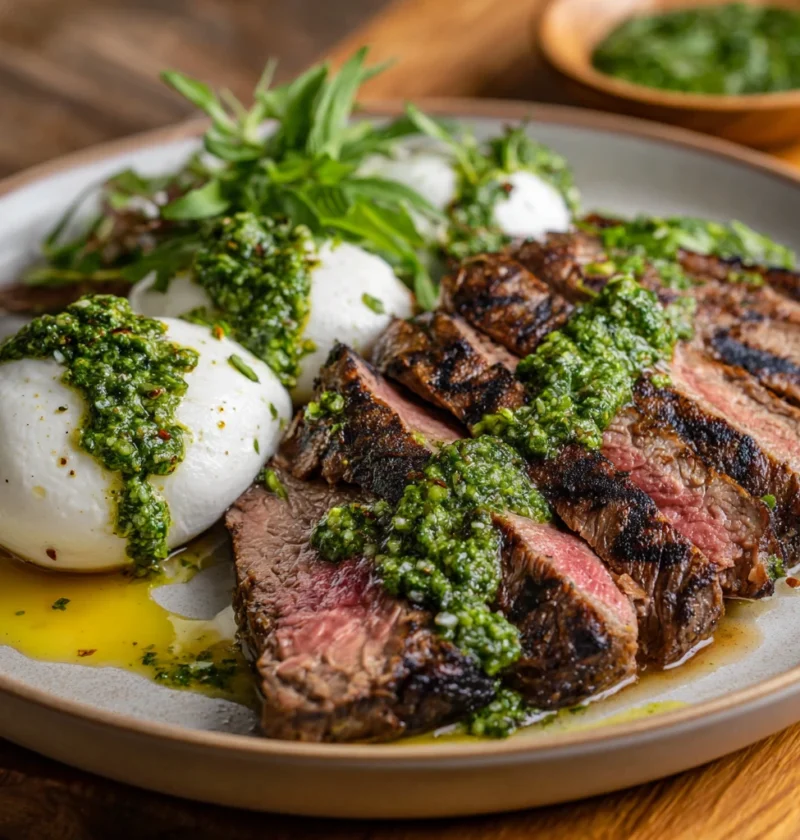 Grilled Flank Steak Burrata Pesto