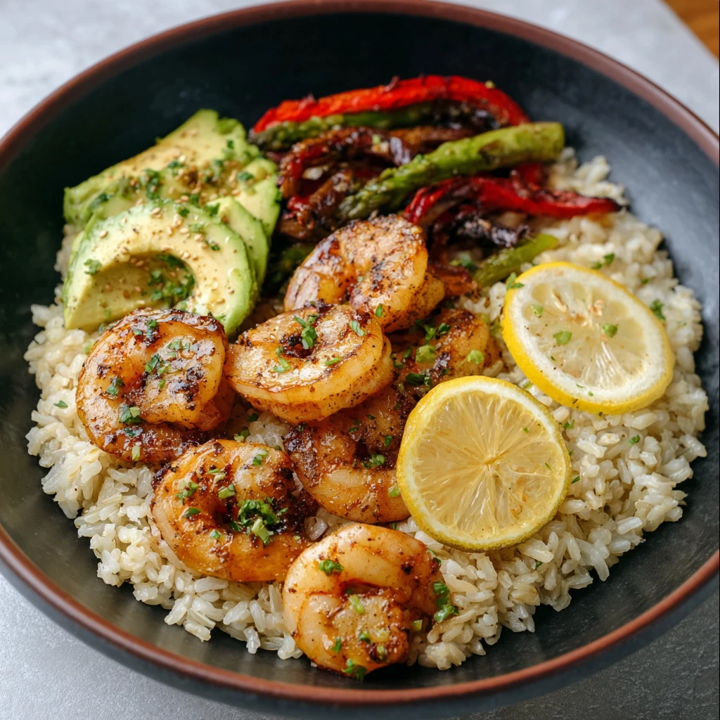 Grilled Shrimp Rice Bowl with Lemon