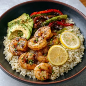 Grilled Shrimp Rice Bowl with Lemon