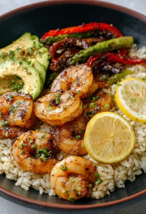 Grilled Shrimp Rice Bowl Lemon