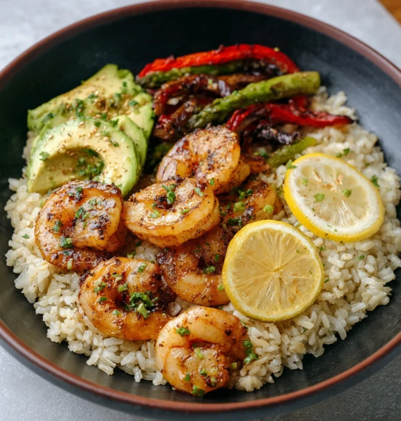 Grilled Shrimp Rice Bowl Lemon