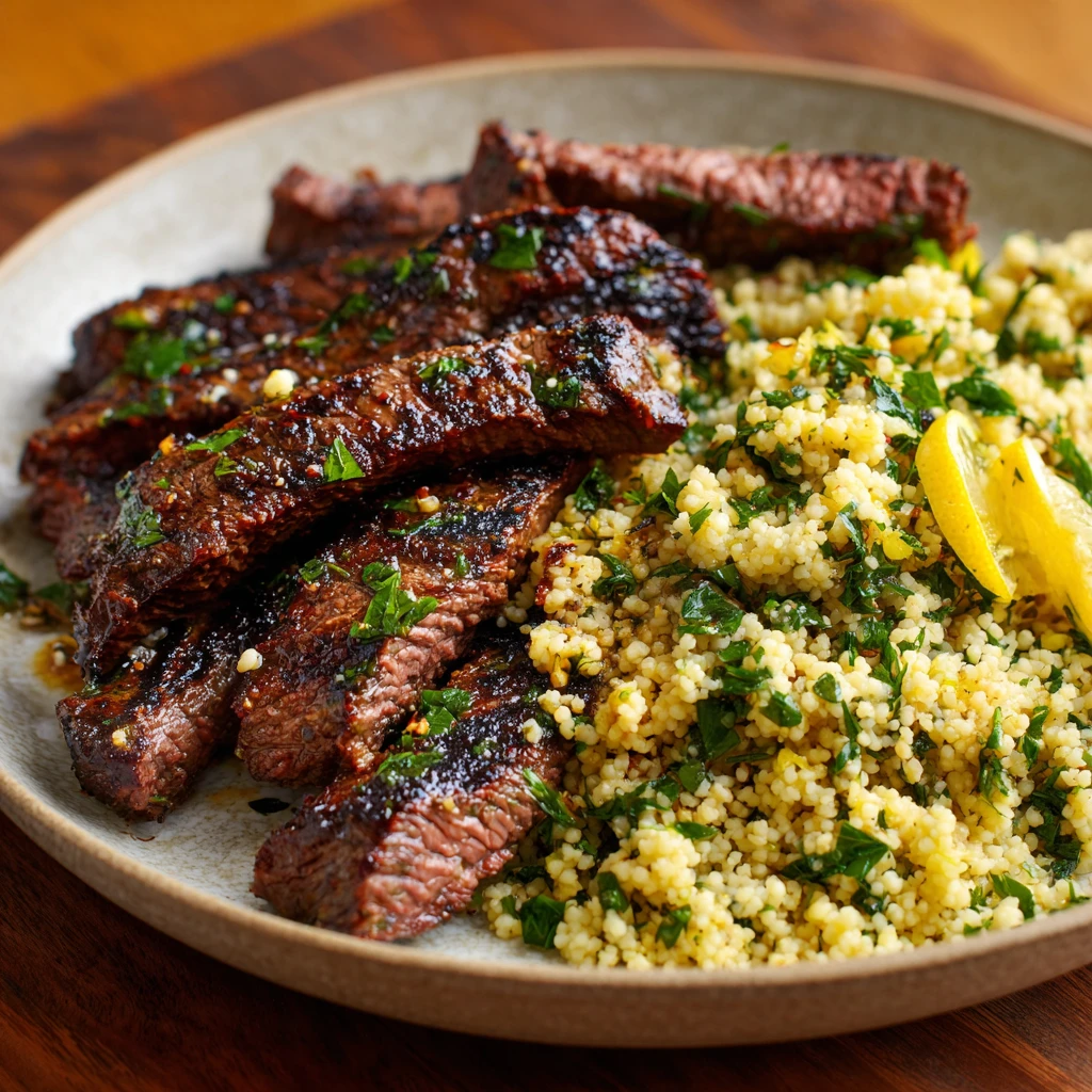 Grilled Skirt Steak with Lemon Herb Couscous Salad