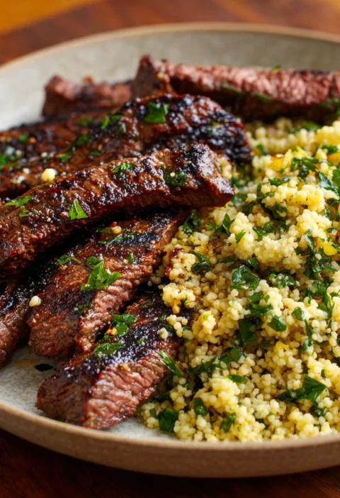 Grilled Skirt Steak Lemon Herb Couscous Salad