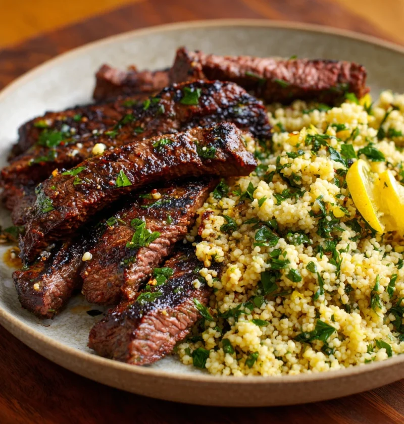 Grilled Skirt Steak Lemon Herb Couscous Salad