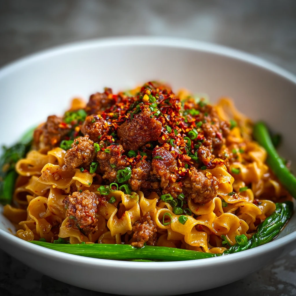 Ground Pork with Chili Flakes over Noodles