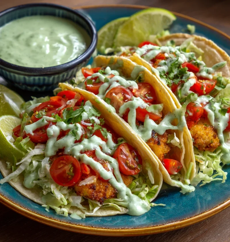 Homemade Baja Fish Tacos Avocado Sauce
