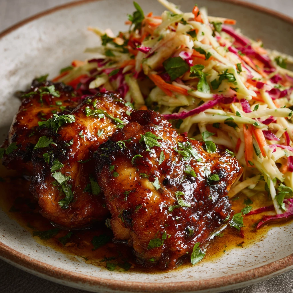 Honey Apple Glazed Chicken Thighs with Crunchy Autumn Slaw