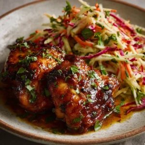 Honey Apple Glazed Chicken Thighs with Crunchy Autumn Slaw