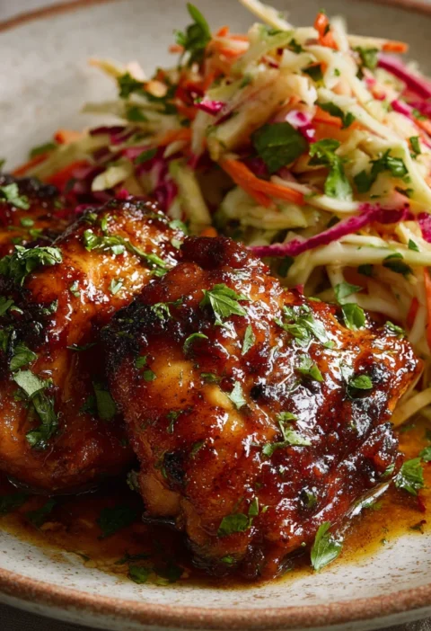 Honey Apple Glazed Chicken Thighs Crunchy Autumn Slaw