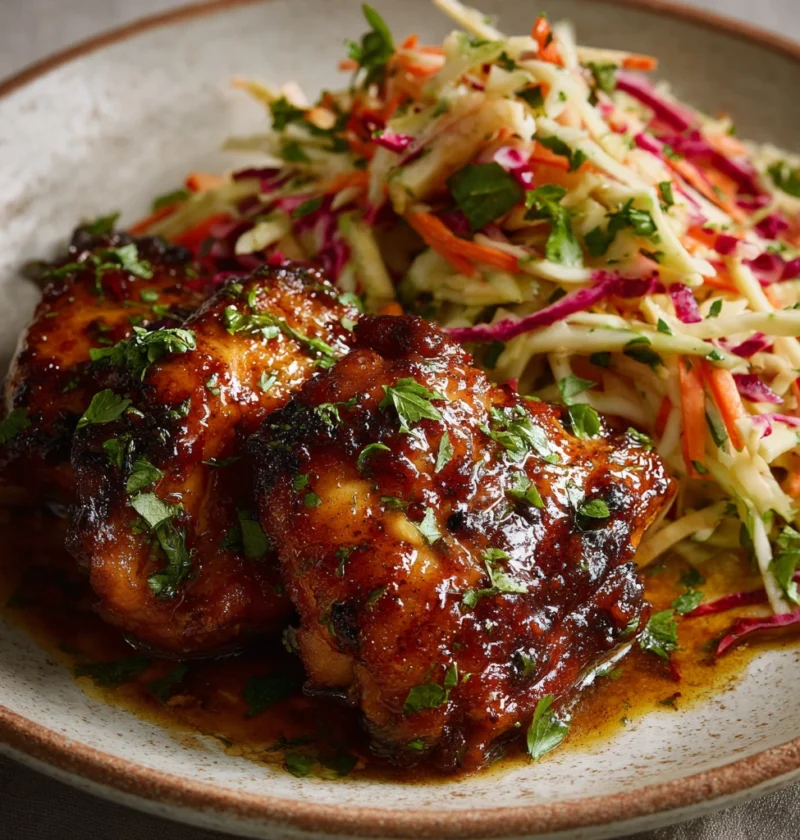 Honey Apple Glazed Chicken Thighs Crunchy Autumn Slaw