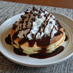 Pancakes with Whipped Cream & Chocolate Syrup