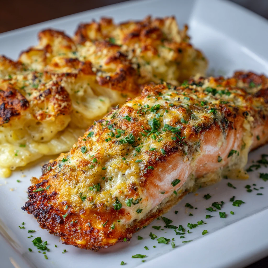 Parmesan Crusted Salmon with Potato Gratin