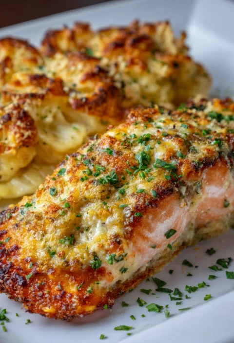 Parmesan Crusted Salmon Potato Gratin