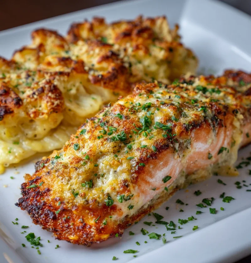 Parmesan Crusted Salmon Potato Gratin