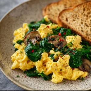 Scrambled Eggs with Sautéed Spinach