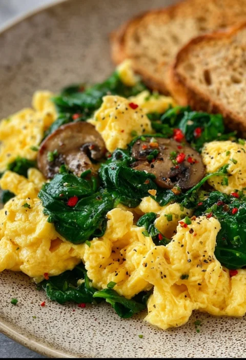 Scrambled Eggs Sauted Spinach