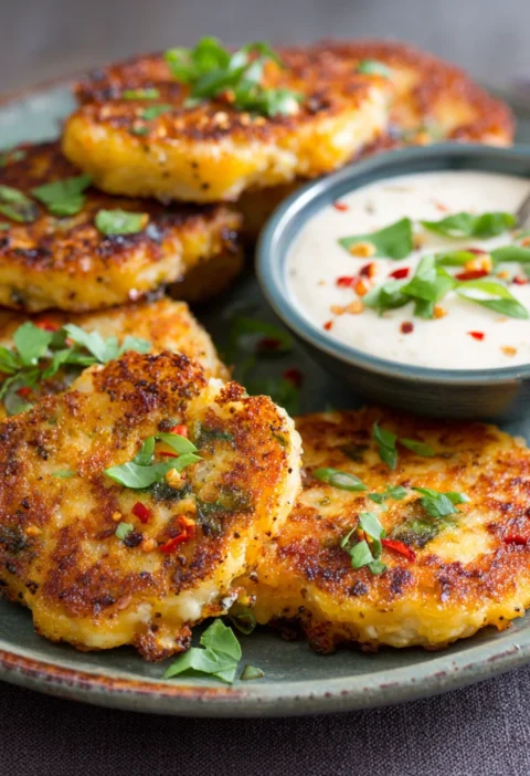 Spicy Green Chile Potato Cakes Creamy Dip
