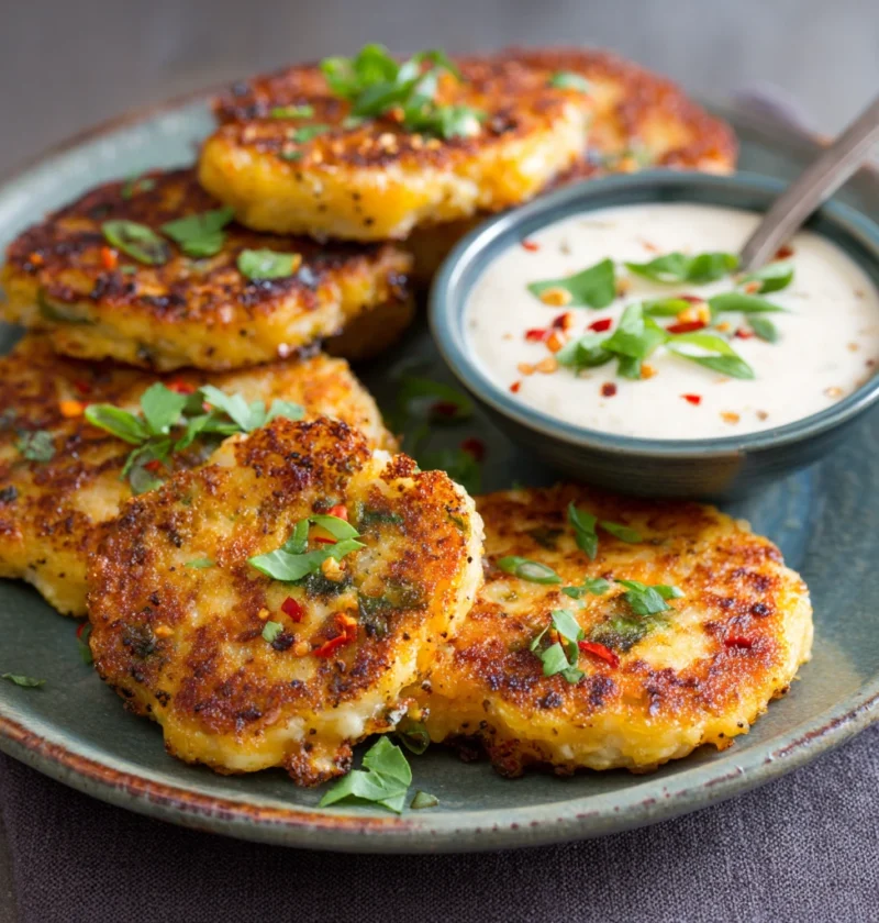 Spicy Green Chile Potato Cakes Creamy Dip