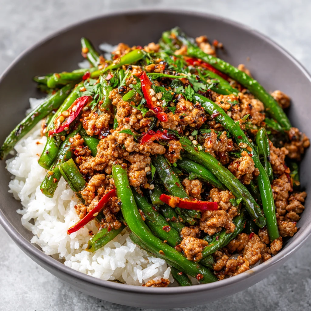 Spicy Ground Turkey & Green Bean Stir-Fry