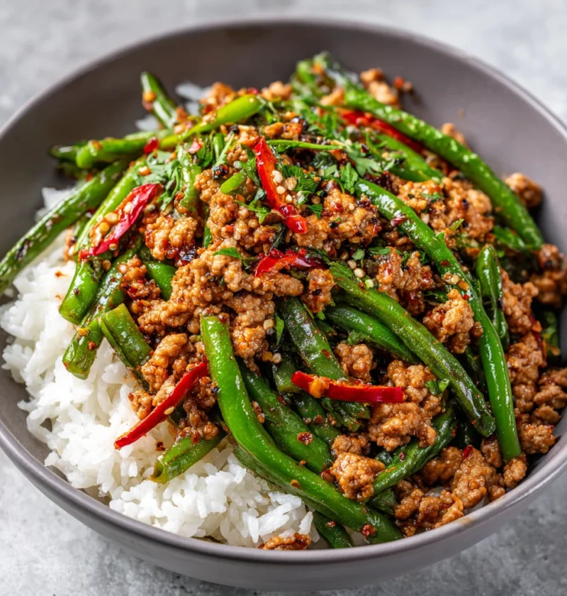 Spicy Ground Turkey Green Bean Stirfry