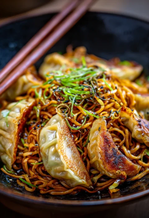 Stir Fried Noodles Withe Homemade Gyoza