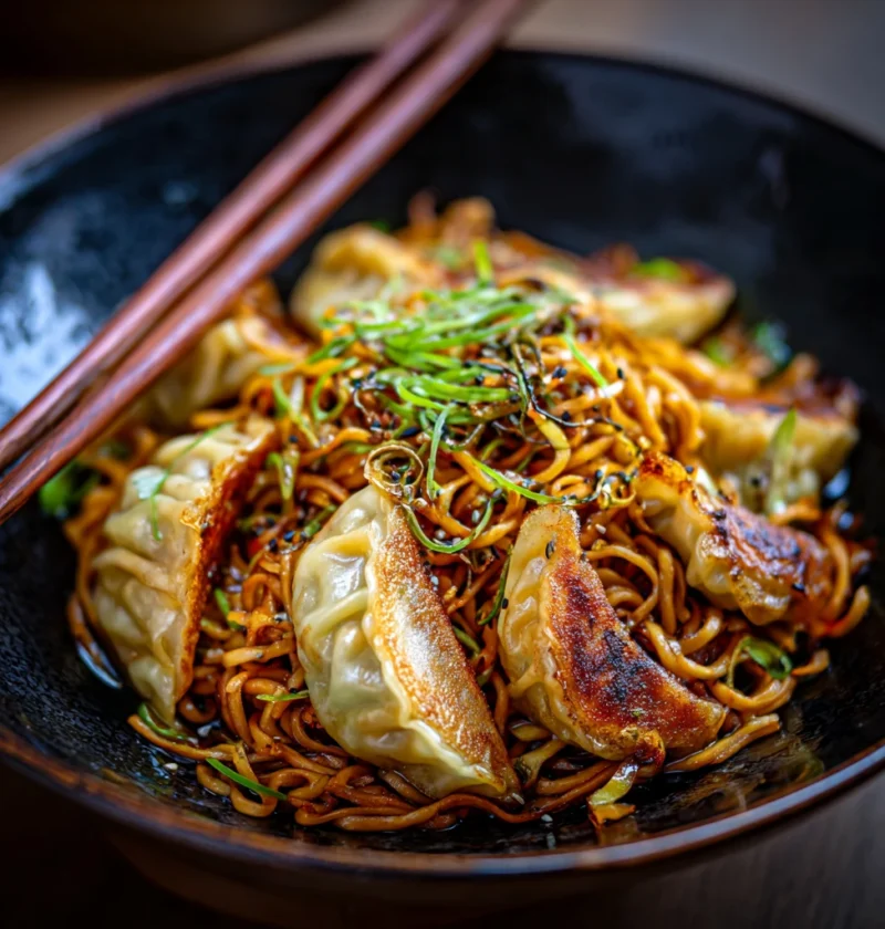 Stir Fried Noodles Withe Homemade Gyoza