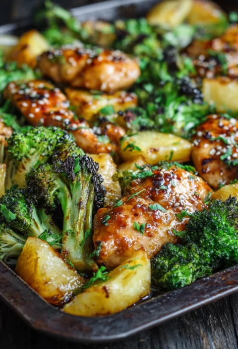 Teriyaki Sheet Pan Pineapple Chicken Broccoli