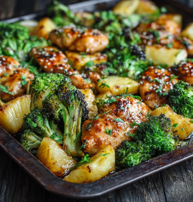 Teriyaki Sheet Pan Pineapple Chicken Broccoli