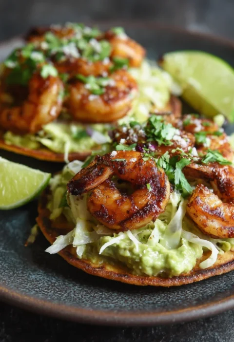 Avocado and Chipotle Shrimp Tostadas with Cilantro Lime